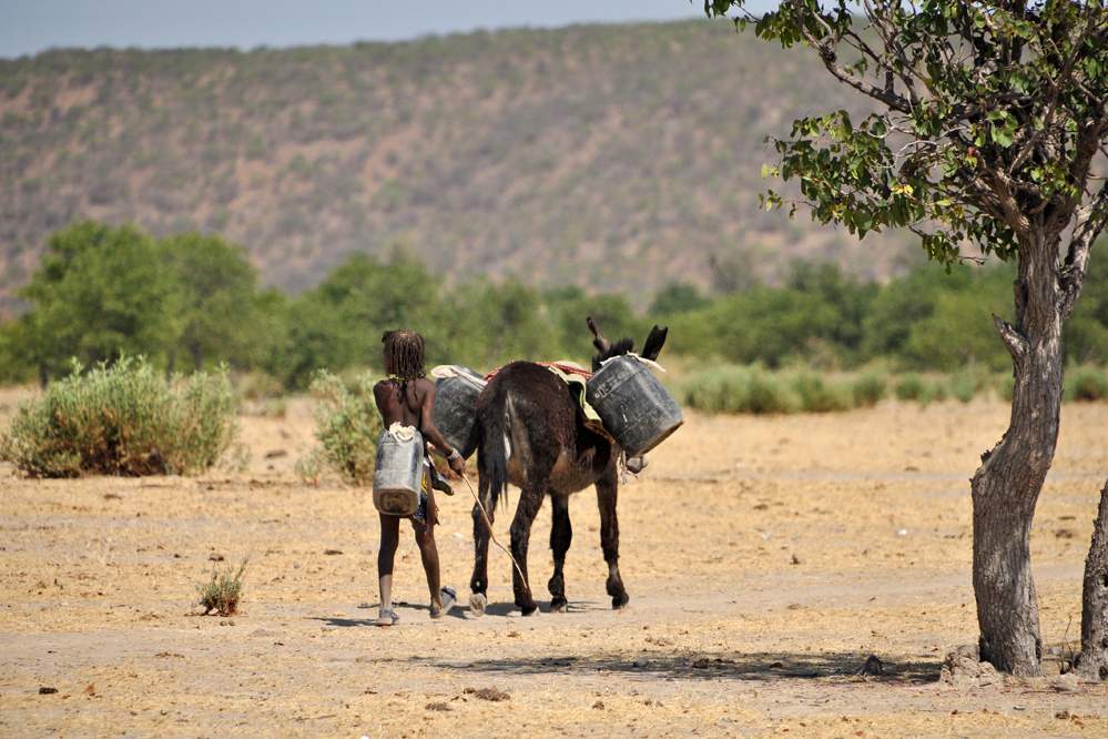 2011-11-13_10-23-40.jpg - Im Dorf der Himba (Ein Mädchen hat Wasser aus 6km Entfernung geholt.)