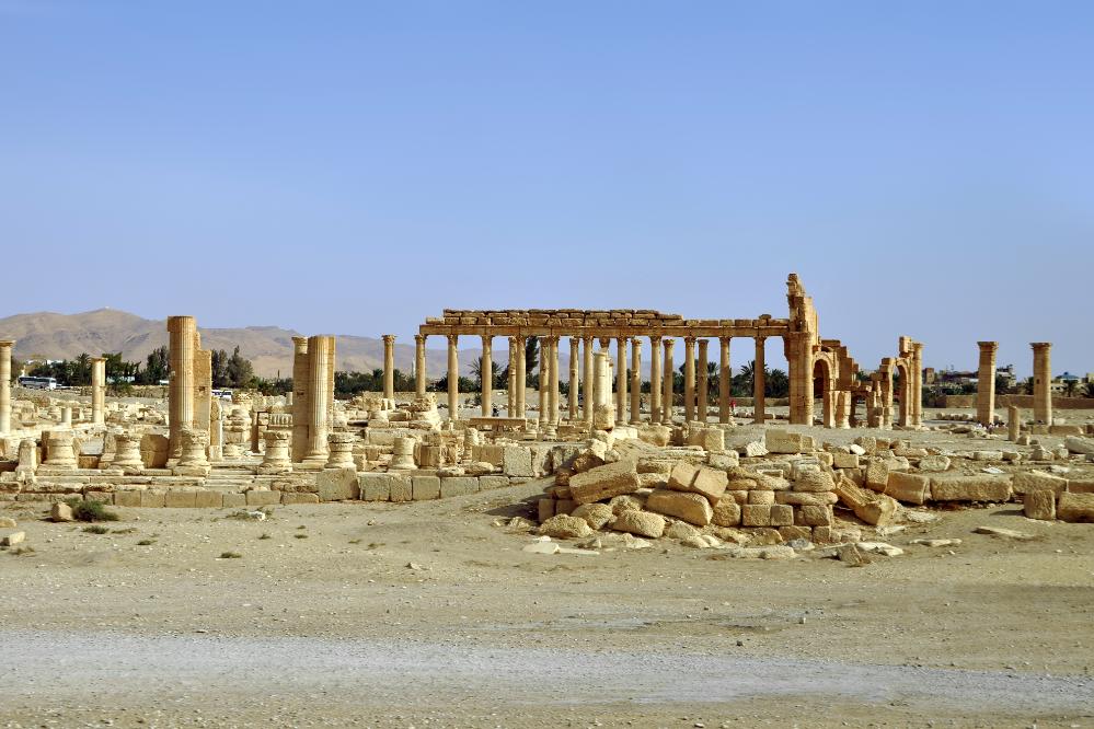 101014-093026.jpg - Palmyra: Nach der Westnekropole besichtigen wir nun das alte Stadtgebiet von Palmyra. Ein erster Blick auf das Bogentor und den Beginn der Großen Säulenstraße.